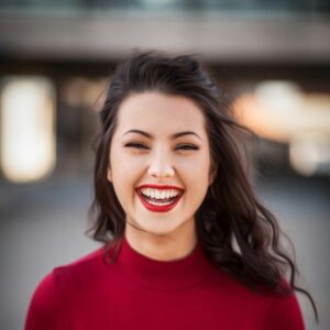A photo of a woman smiling