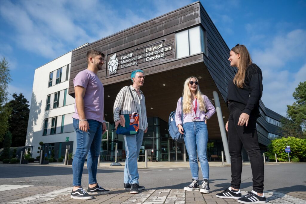 Students stood outside a Cardiff Met building